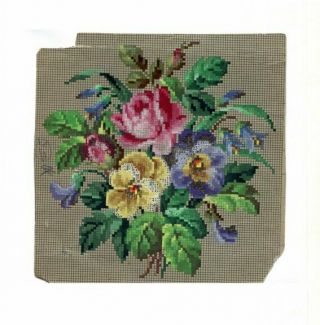Antique Berlin Woolwork Hand Painted Chart Pattern Roses & Pansies