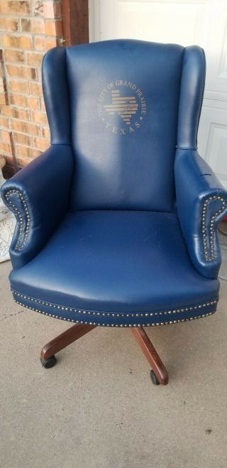 Vintage High Back Blue Leather Executive Office Chair