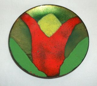 Small Vintage Hand Crafted Enamel On Copper Dish Designer