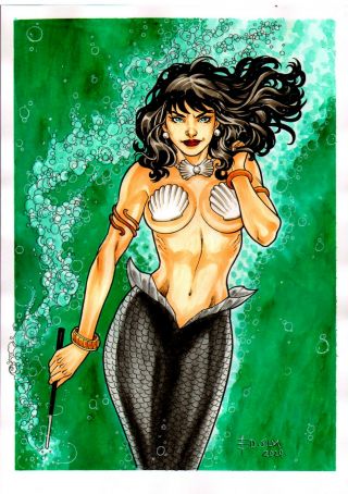 Zatanna Mermaid Color Sexy Pinup Art - Comic Page By Ed Silva