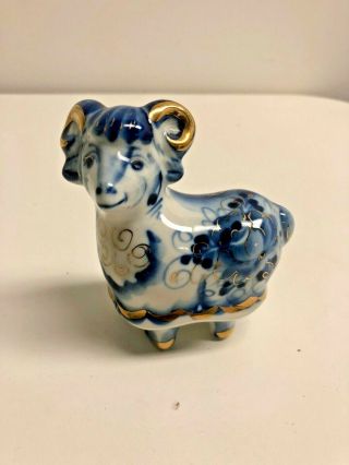 Gzhel White And Blue " Ram " Porcelain Figurine