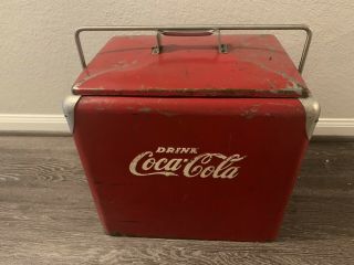Vintage 1954 Coca Cola In Bottles Metal Cooler By Action Mfg W/ Bottle Opener