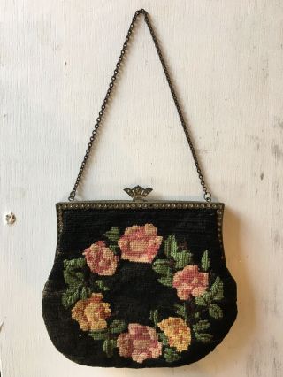 Vintage Hand Embroidered Purse Tapestry