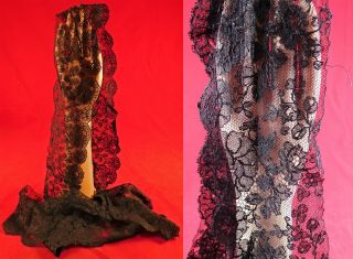 Vintage Victorian Antique Black Chantilly Bobbin Lace Dress Trim Yardage 2 Yards