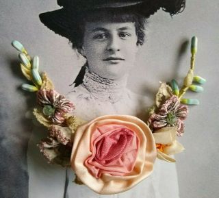Antique 1920s Silk Ribbonwork Ribbon Spray Stamens Doll Hats Millinery Hats