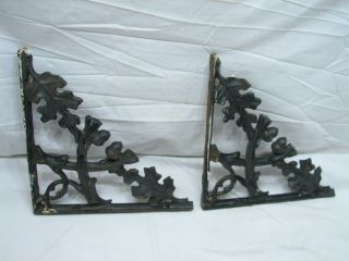 2 Large Vintage Cast Iron Ornate Shelf Brackets Oak Leaf Acorn 12 " Architectural
