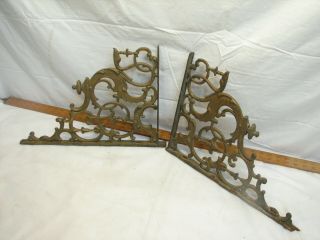 2 Large Vintage Cast Iron Ornate Shelf Brackets 12 X 18 " Architectural Scroll