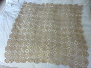 Vintage Crochet Lace Table Cloth Beige