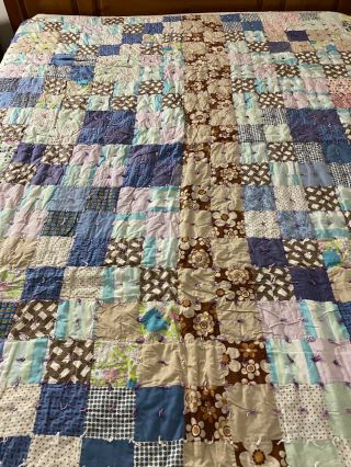 Circa 1930 - 40s Vintage Handmade 4 Patch Quilt 67 " X 68 " Hand Tied 206