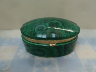 Vintage Porcelain Trinket Jewelry Box With Malachite Out Looking Marked 4”x3”.