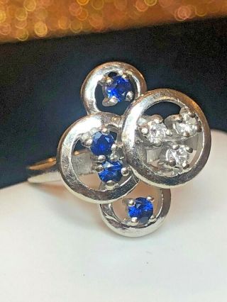 Vintage 14K White Gold Natural Sapphire and Diamond Ring 2