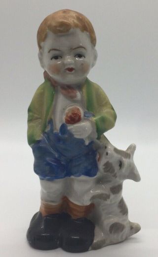 Vintage Made In Occupied Japan Porcelain/ceramic Figure Of A Boy With A Dog