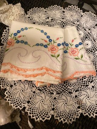 Set Antique French Pure Cotton Linens Pillowcases Embroidered Exquisite Standard