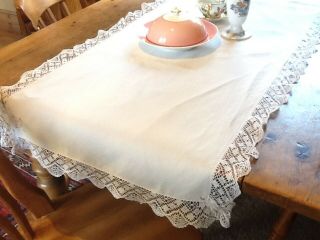 Antique White Linen And Lace Table Runner Buffet Dated 1898