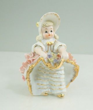 Vintage Geo Z Lefton China Bloomer Girl Gold Pink Figurine K1698