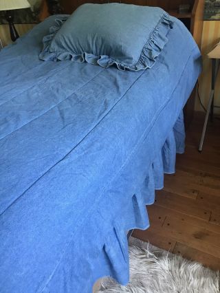 Ralph Lauren Blue Denim Comforter Bedskirt Sham Twin Sz 3 Pc.  Set Vtg Blue Tag