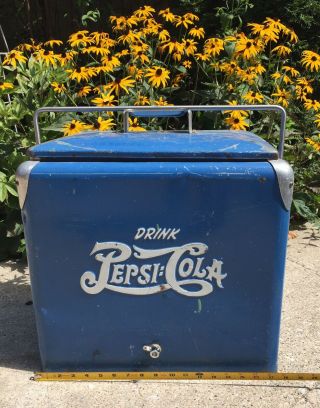 Vintage 1950’s Pepsi Cola Blue Metal Cooler Ice Box Chest (progress Refrig)