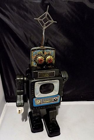 Vintage Tinplate Battery - Operated Television Spaceman Robot,  Alps Japan As Found