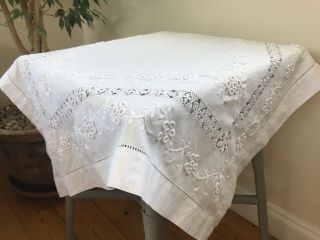 Pretty Vintage Small Tablecloth Raised White Embroidery