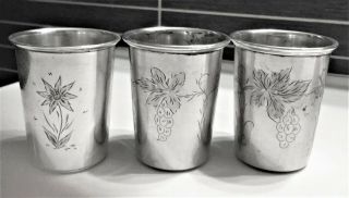 Vintage Set Of 3 German Engraved Silver 835 Cups