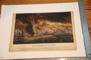 1871 The Burning Of Chicago Currier And Ives Lithograph C0738