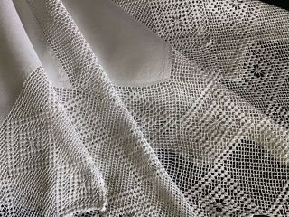Gorgeous Antique Irish Linen Tablecloth Deep Crochet Lace Trim