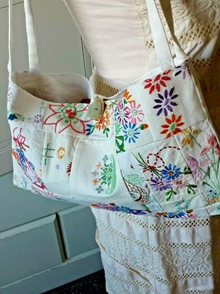 Vintage Hand Embroidered Crinoline Lady Shoulder Bag Hand Made Summer Bag Lined
