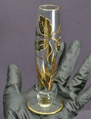 Vintage Crystal Glass Bud Vase Hand Painted Floral Gold 6 "
