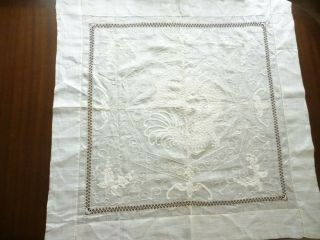 Antique Or Vintage Chinese Raw Silk Dragon Embroidered Table Cloth 36 " X36 " 1920s