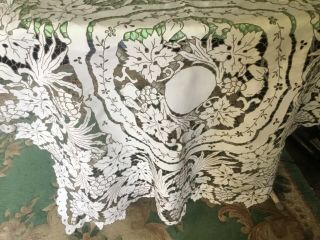 Exquisite Vintage White Cotton Tablecloth With Embroidered Grapes And Openwork48