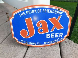 Vintage Drink Jax Beer Advertising Sign Porcelain Beverage Gas Oil Jacksonville
