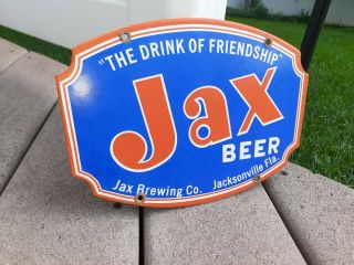 Vintage Drink Jax Beer Advertising Sign Porcelain Beverage Gas Oil Jacksonville 2