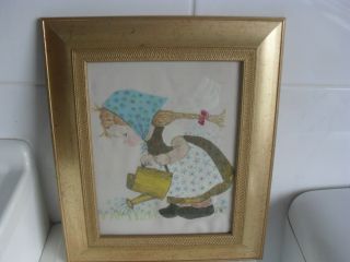 Vintage Picture Hand Painted On Linen " Framed " App12inch Down&10&half Inch Across