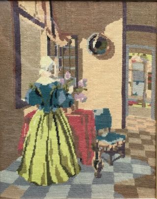 Vintage Penelope Tapestry Needlepoint Petit Point Lady Framed 1940