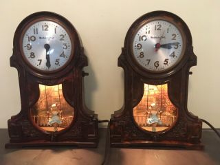 Two Vintage Mastercrafters Electric Lighted Clocks Girl On A Swing Repair 1950 