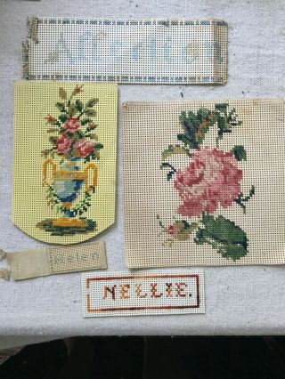 5 Antique Victorian Samplers Affection,  Urn Of Flowers,  Rose,  Nellie,  Helen