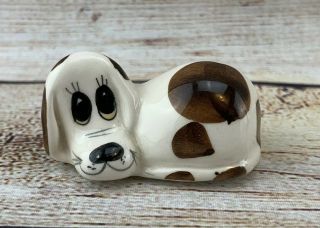 Vintage Philip Laureston Pottery Miniature Dog Figurine Brown White Laying