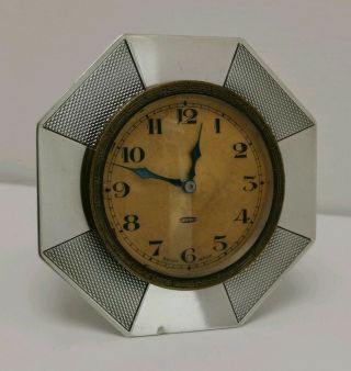 Vtg 1928 Collett & Anderson Art Deco Solid Silver Swiss 8 Day Easel Desk Clock
