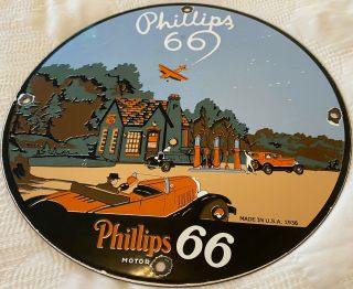 Vintage Phillips 66 Gasoline Porcelain Sign Gas Station Pump Plate Motor Oil