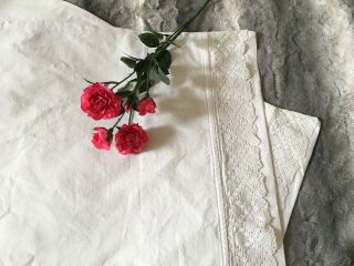 Pr.  Vintage Pillowcases - Crochet Decoration - White Cotton
