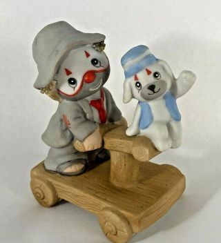 Vintage Enesco Lil Vagabond Clown Figurine With Puppy Railroad Handcar