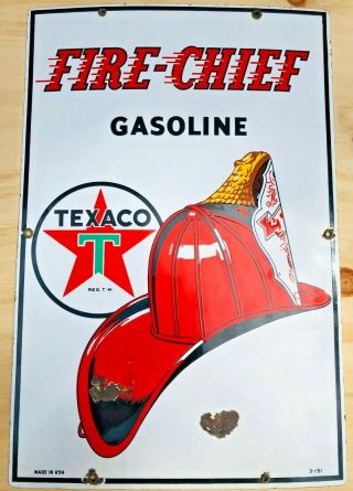 Vintage Texaco Fire - Chief Gasoline Porcelain Sign Pump Plate Gas Fuel