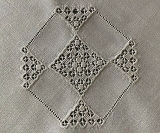 Large Antique Irish Linen Tablecloth Needle Lace Inserts/drawn Thread.
