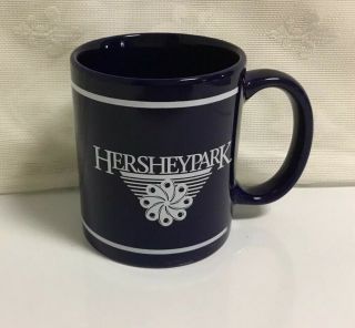Hershey Park Blue Ceramic Coffee Mug W/ Carousel Horse Picture On 1 Side.