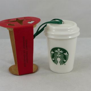 Starbucks 2015 Christmas Holiday Ornament White Ceramic To - Go Cup W/ Logo