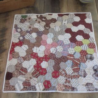 Early Antique C1860 - 1870 Hexagon Doll Or Table Quilt 16x15 Prim Farmhouse