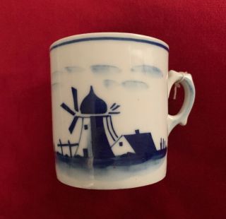 Sweet Vintage Delft Blue Hand Decorated Holland Windmill Mug Made In Germany