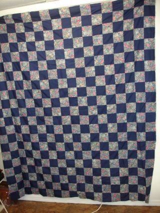 Qt 6 - Vintage Quilt Top,  Blue & Flowered Patchwork,  Hand Stitched,  76 X 64 In.