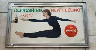 Vintage 1950 ' s Drink Coca Cola Double Sided Cardboard Soda Sign w Frame 2