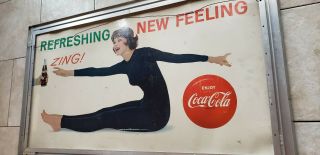 Vintage 1950 ' s Drink Coca Cola Double Sided Cardboard Soda Sign w Frame 3